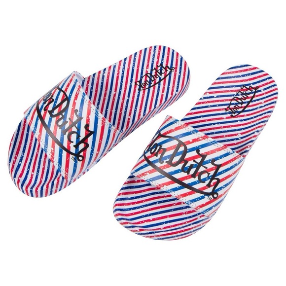 Von Dutch WOMEN'S BARBERSHOP SLIDES | Color: Red/White/Blue | NEW/NIB!!♥️💙💈 - Picture 1 of 10